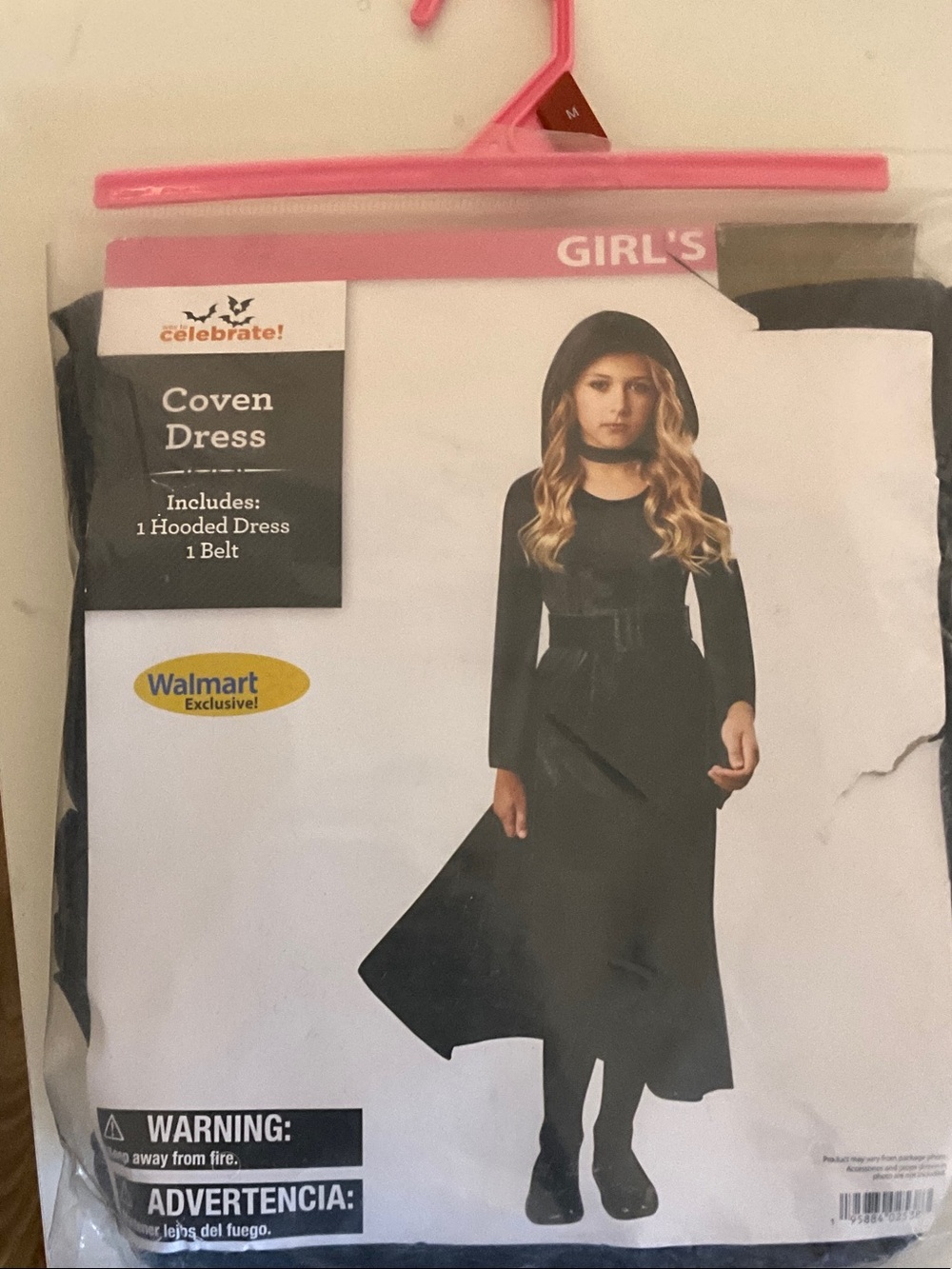 Girls' Black Coven Hooded Dress Costume with Belt Medium (7-8)